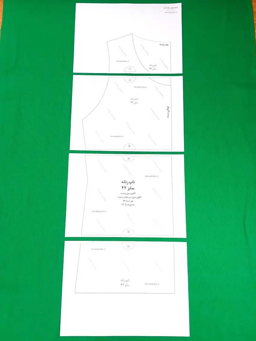 نمونه پرینت شده از الگو خیاطی تاپ زنانه