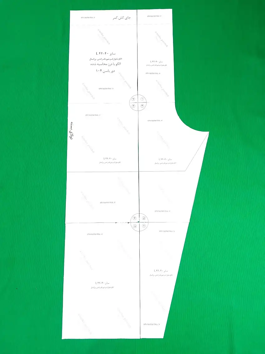 نمونه پرینت شده و برش خورده از الگو خیاطی شلوارک بزرگسال