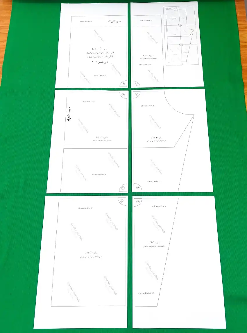 نمونه پرینت شده از الگو خیاطی شلوارک بزرگسال