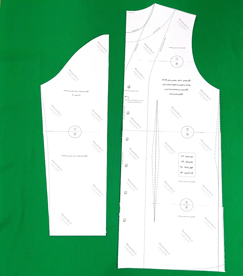 نمونه پرینت شده و برش خورده الگو خیاطی الگو آماده خیاطی شومیز ، مانتو و مجلسی