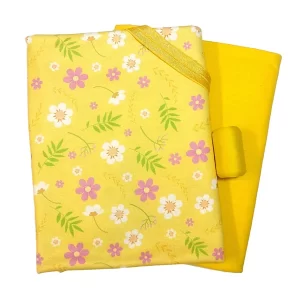 پارچه تریکو طرح شکوفه آفتاب به همراه ست ساده یکرو پنبه سوپر و قرقره و نوار اریب هم رنگ